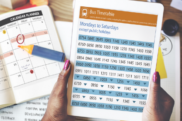 Make sure to check the bus schedule of the public transport you are choosing